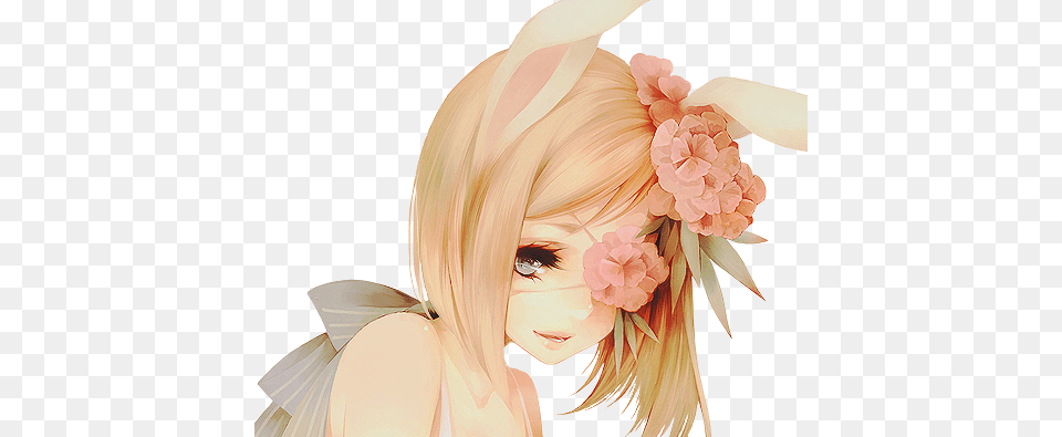 Flower Bunny Render By Lraskie Anime Chibi Anime Kawaii Anime Flower Render, Woman, Publication, Person, Female Free Png