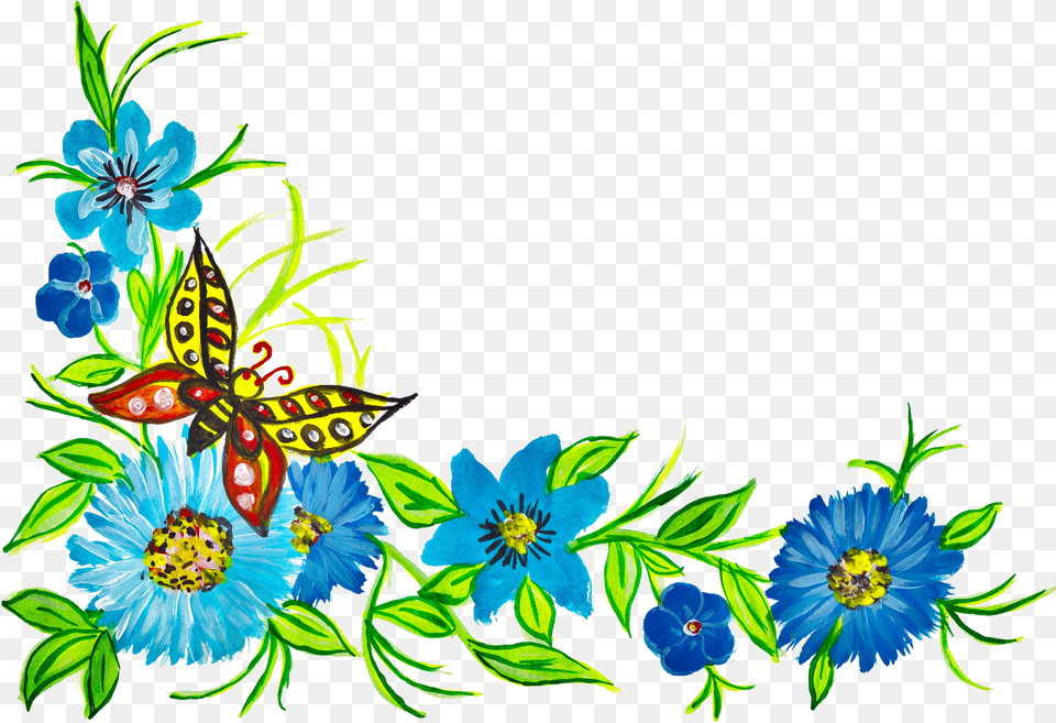 Flower Butterfly Corner Flower With Butterfly, Animal, Pattern, Invertebrate, Insect Free Png