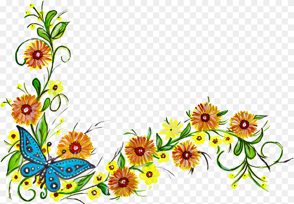 Flower Butterfly Corner Onlygfxcom Butterfly And Flower Border Design, Art, Embroidery, Floral Design, Graphics Free Transparent Png