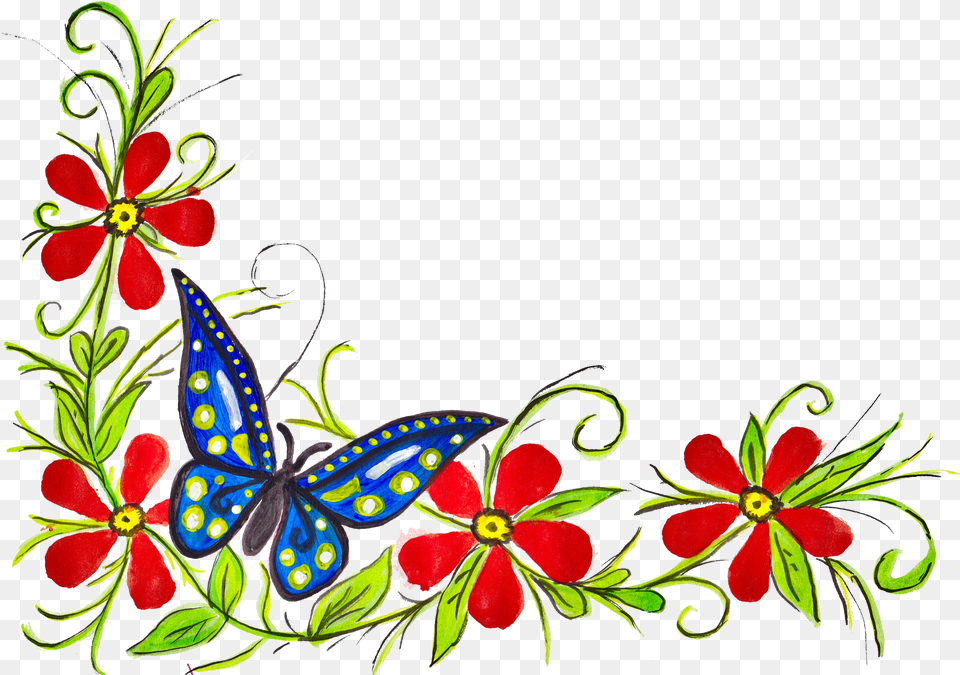 Flower Butterfly Corner Onlygfxcom Flower Border Design With Butterfly, Art, Floral Design, Graphics, Pattern Free Transparent Png