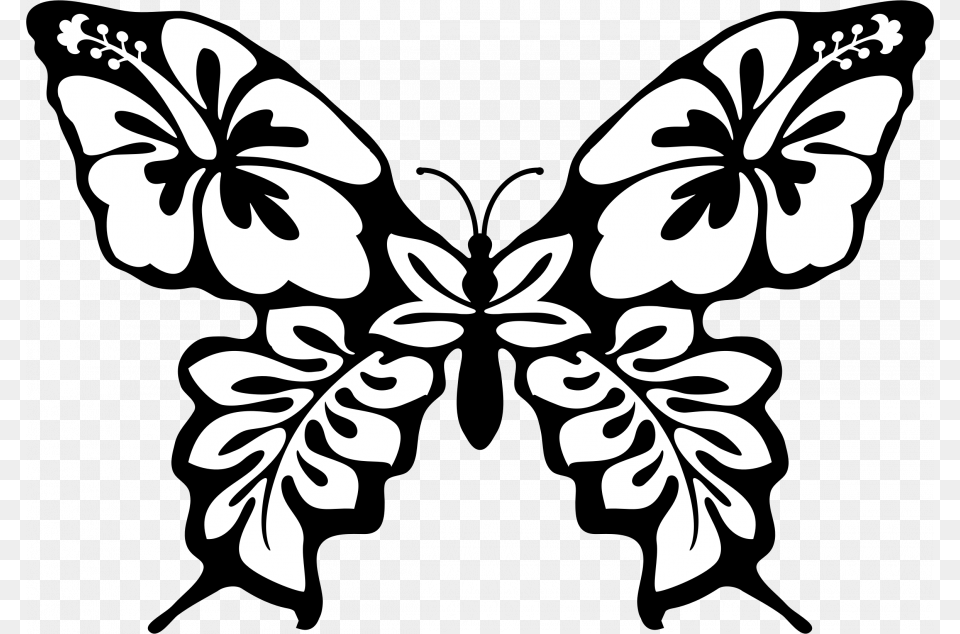 Flower Butterfly Line Art, Stencil, Pattern, Graphics, Floral Design Png