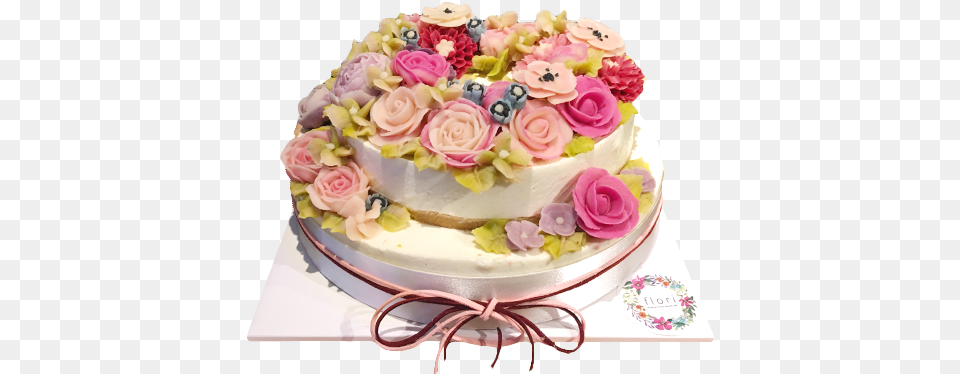 Flower Cake U2014 Flori Birthday Cake With Flower, Birthday Cake, Food, Dessert, Cream Png Image