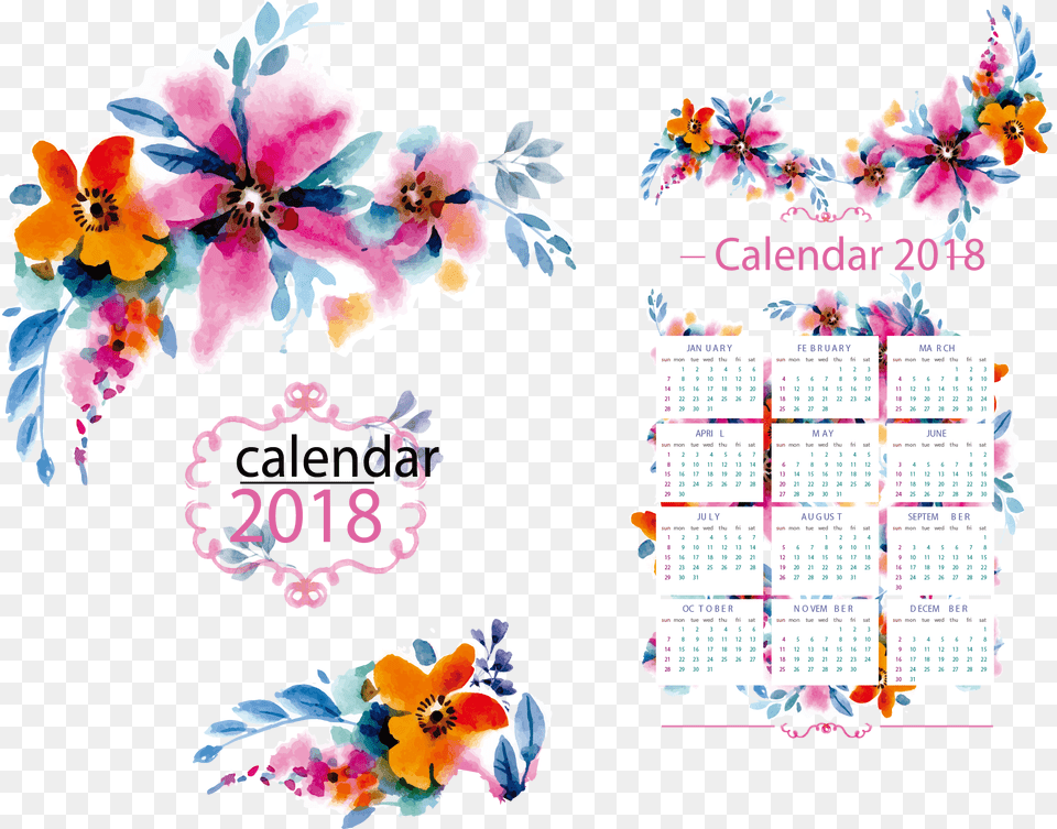 Flower Calendar For 2018, Text, Plant, Pattern Free Png Download
