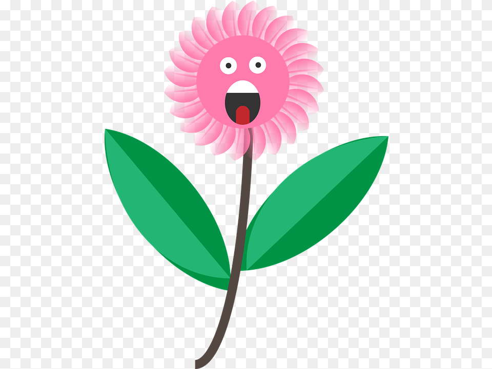 Flower Cartoon Face Cute Design Nature Flower Cartoon With Face, Plant, Dahlia, Petal, Leaf Free Png