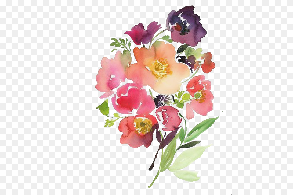 Flower Colorful Pastel Flowerbouquet Illustration Akvarel Buket Otkritka, Anemone, Plant, Petal, Flower Bouquet Free Png Download