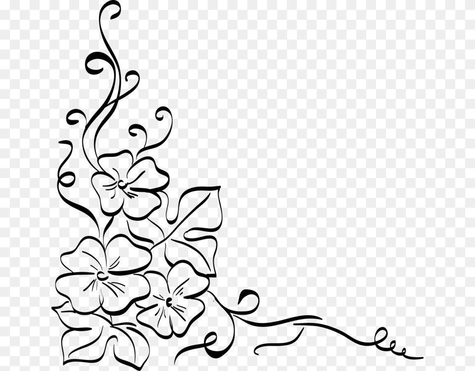 Flower Corner Drawing, Gray Free Png