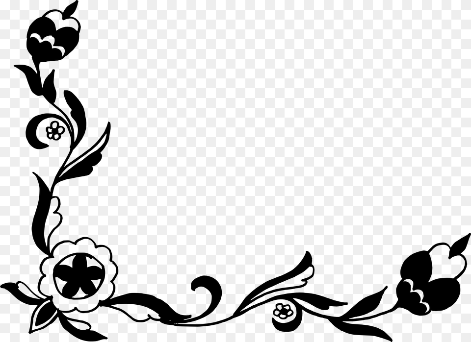 Flower Corner Vector Clip Art Black And White Flowers Corner, Floral Design, Graphics, Pattern, Stencil Free Png Download