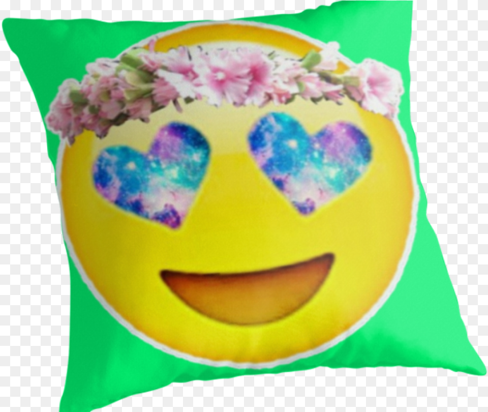 Flower Crown Galaxy Eyes Emoji Throw Pillows By Lucie Galaxy Heart Eyes Emoji, Cushion, Home Decor, Pillow, Petal Free Transparent Png