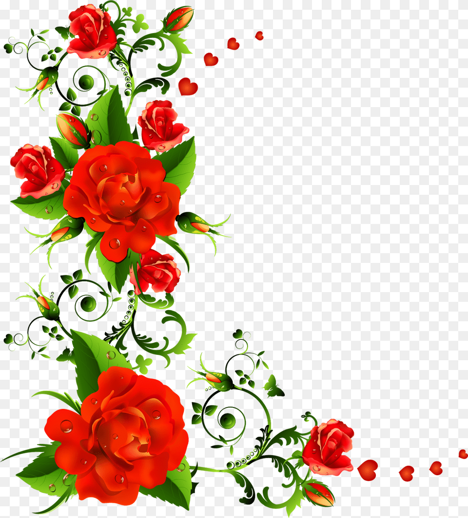 Flower Design In Corner Transparent Cartoons Rose Flowers Border Design, Art, Floral Design, Graphics, Pattern Png