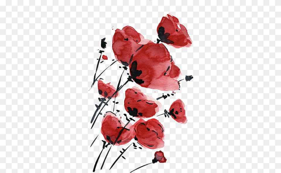 Flower Drawing Tumblr Flowers Inspiration Red Watercolor Flowers, Plant, Petal, Art, Painting Free Png Download