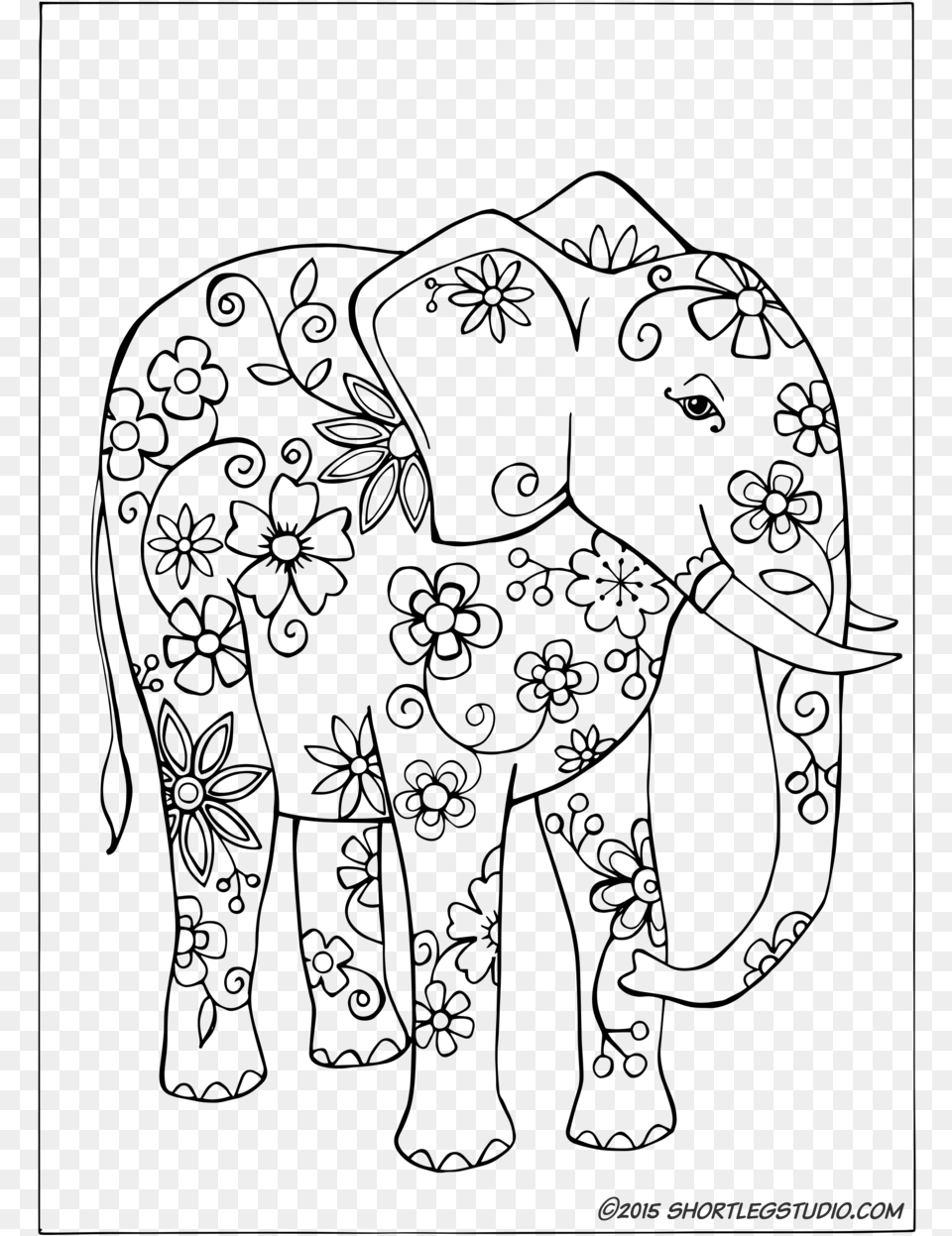 Flower Elephant Coloring Sheets Elephant, Gray Png