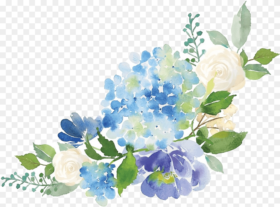Flower Floral Watercolor Blue Hydrangea Bouquet Watercolor Hydrangea Border, Art, Floral Design, Flower Arrangement, Flower Bouquet Free Png