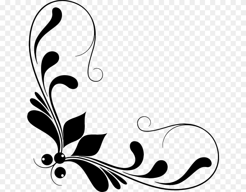 Flower Flourish Clipart, Gray Free Png