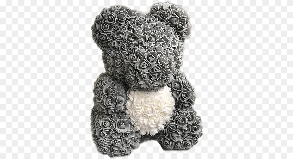 Flower Foam Bear Grey With White Heart Plt By M Carving, Cushion, Plant, Flower Arrangement, Flower Bouquet Free Transparent Png