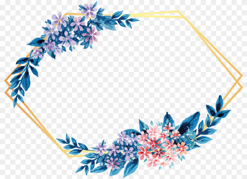 Flower Frame Gold Glitter Geometric Colorful Blue Watercolor Floral Border, Accessories, Flower Arrangement, Plant, Bracelet Png Image