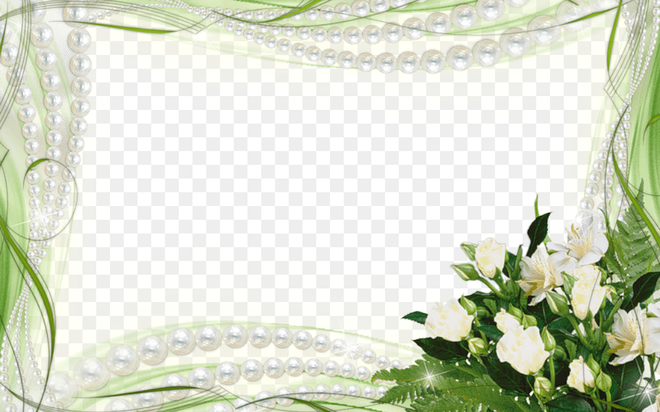Flower Frames Pearls And White Flower Frames Flower White Frame, Rose, Plant, Flower Bouquet, Flower Arrangement Png Image