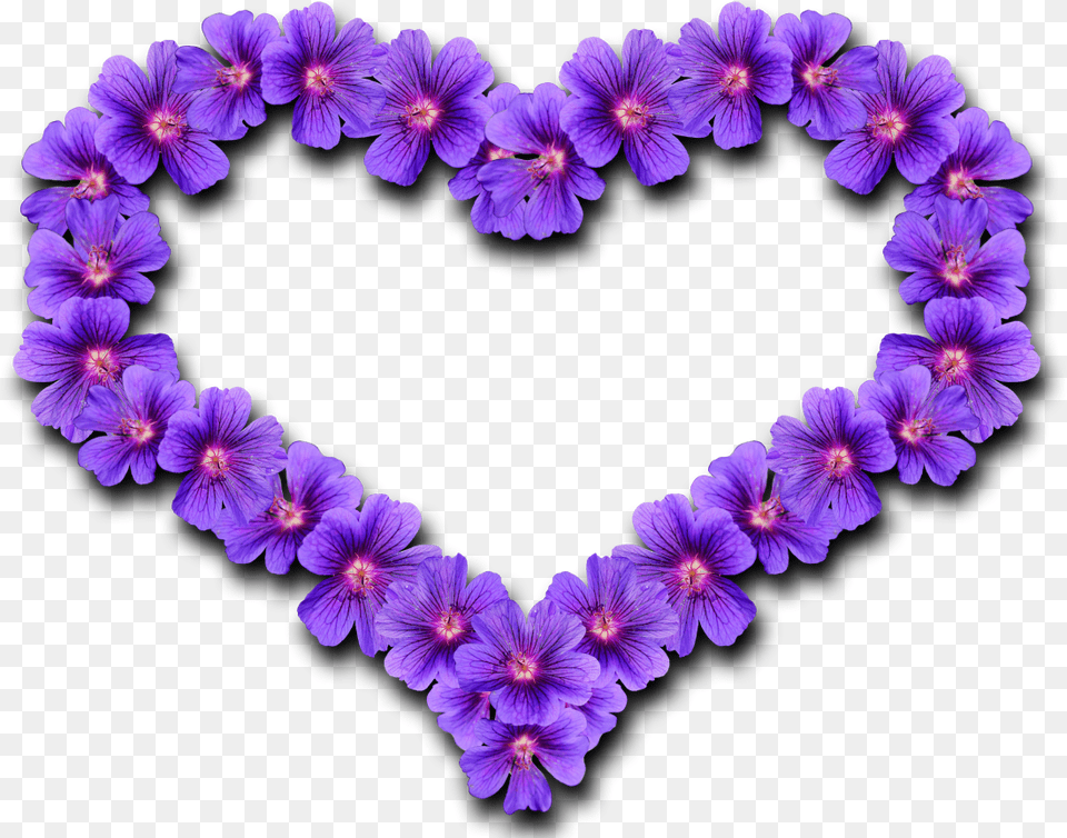 Flower Heart Image Purepng Transparent Cc0 Purple Flower Love Heart, Geranium, Plant, Accessories, Petal Free Png Download