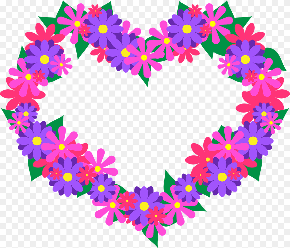 Flower Heart Pink Purple Floral, Graphics, Art, Floral Design, Pattern Free Png