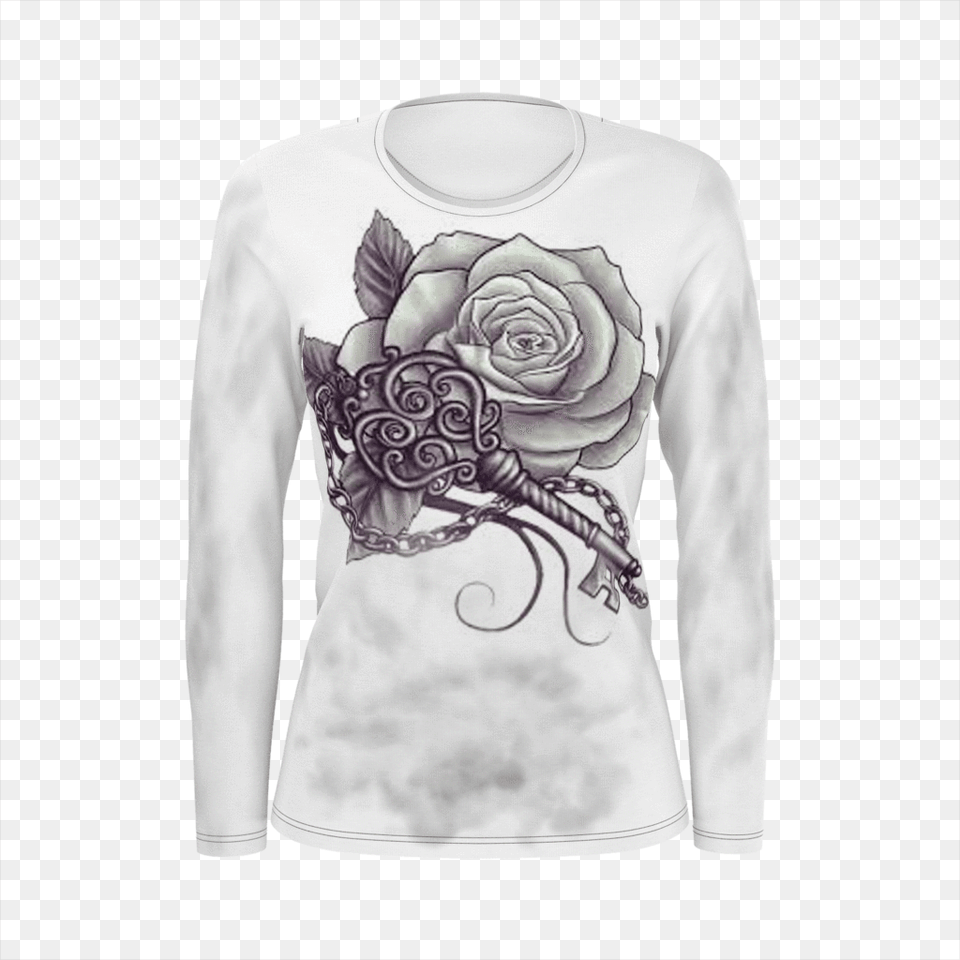 Flower Key T Shirt Temporary Tattoo Water Transfert Artwear Tattoo Heart, T-shirt, Sleeve, Rose, Plant Free Png Download