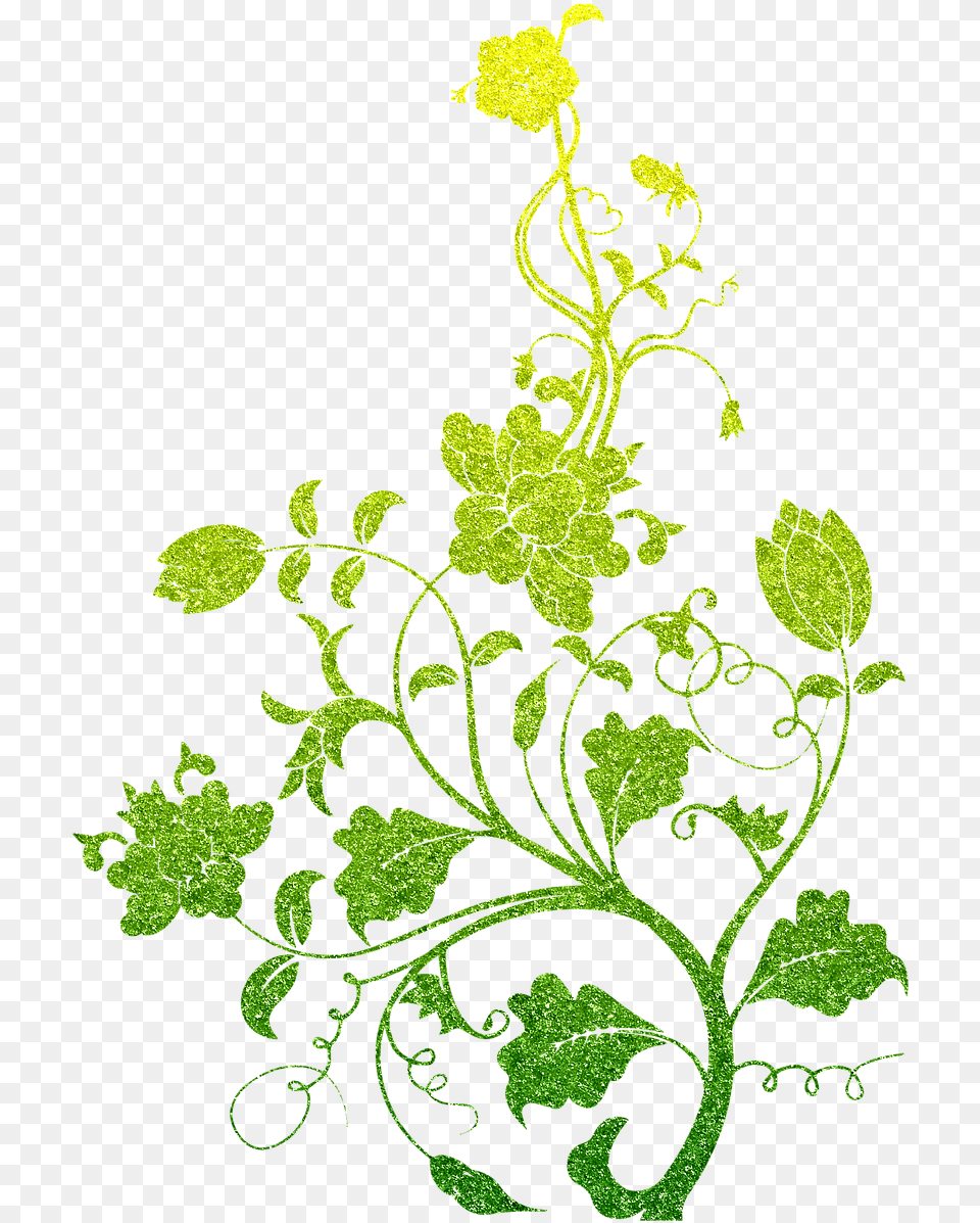 Flower Line Art Silhouette Glitter Image On Pixabay Vintage Silueta De Flores, Floral Design, Graphics, Green, Pattern Png