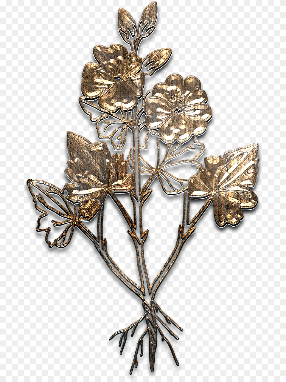Flower Metal Aged Gold Texture Graphic Gold, Accessories, Brooch, Chandelier, Jewelry Png Image