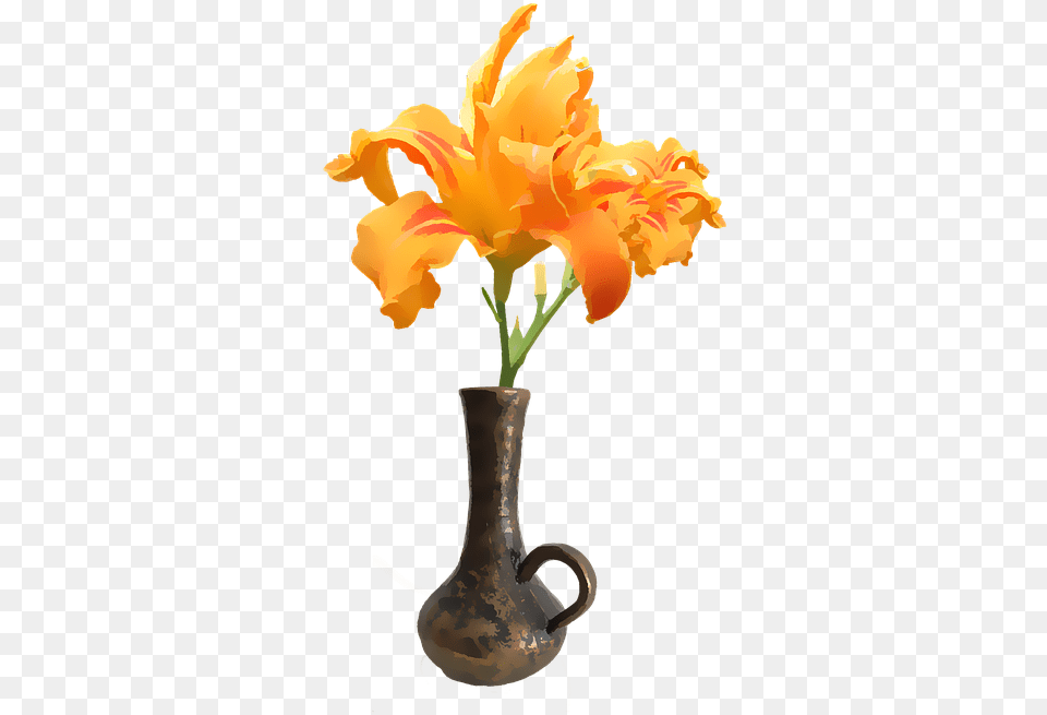 Flower Orange Pretty Nature Spring Blossom Bloom Flower, Flower Arrangement, Jar, Plant, Pottery Png Image