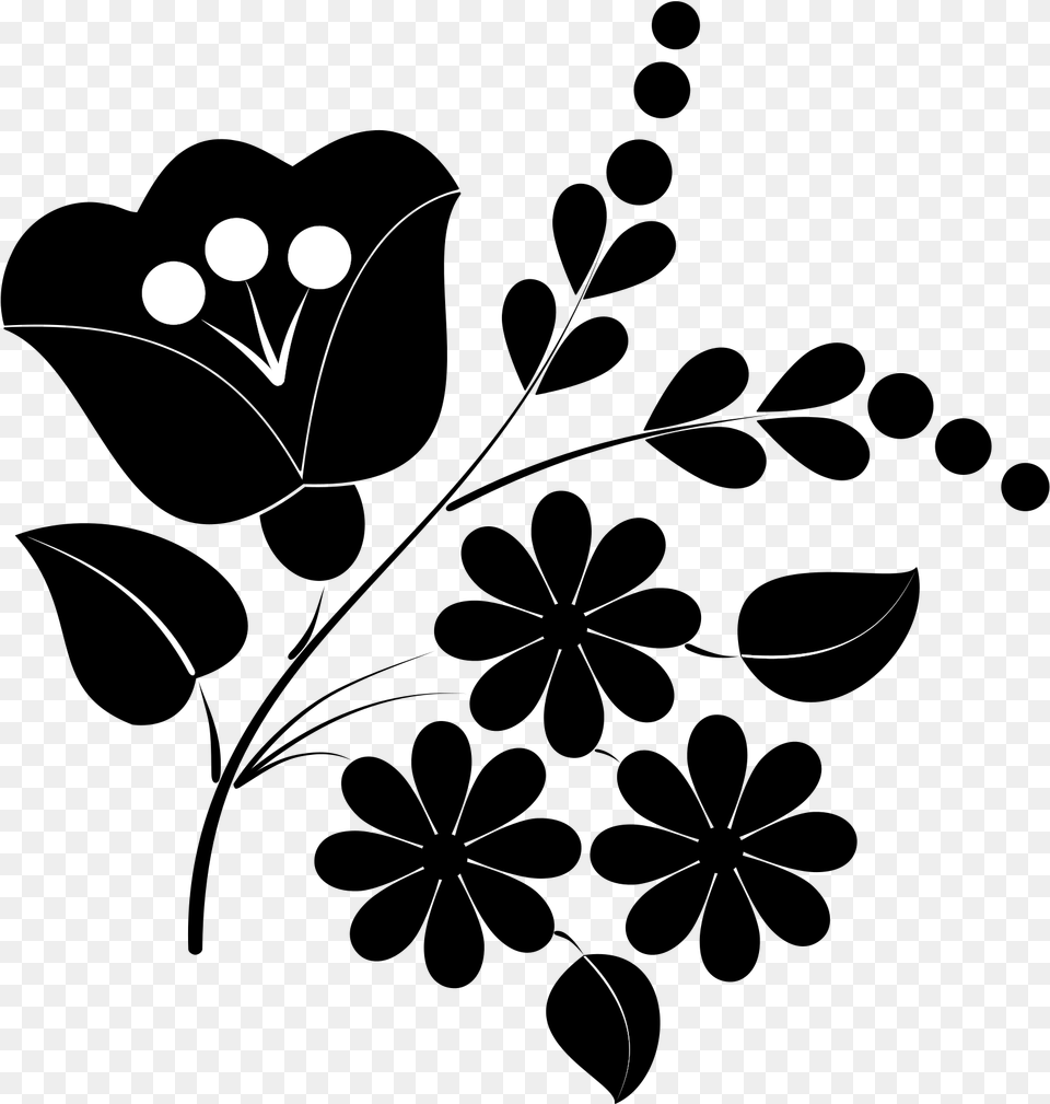 Flower Ornament Folk Art Clip Arts Folk Flower Black And White, Graphics, Pattern, Plant, Floral Design Free Png Download