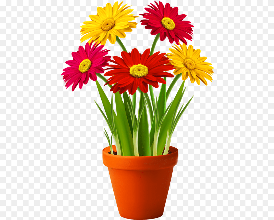 Flower Pots Clipart Flower Pot With Flowers, Daisy, Plant, Flower Arrangement, Potted Plant Png Image