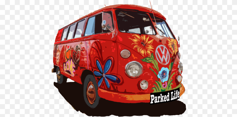 Flower Power Auto, Caravan, Transportation, Van, Vehicle Png Image