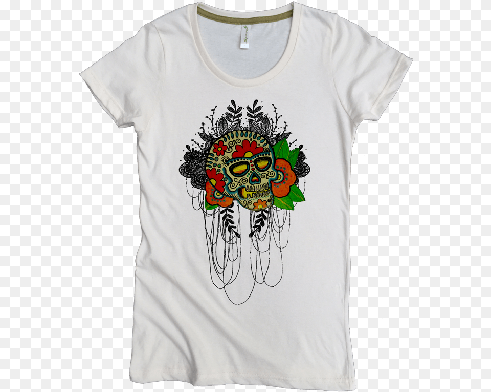 Flower Skull 7 W Natural Asheville Apparel, Clothing, T-shirt, Shirt, Face Free Transparent Png