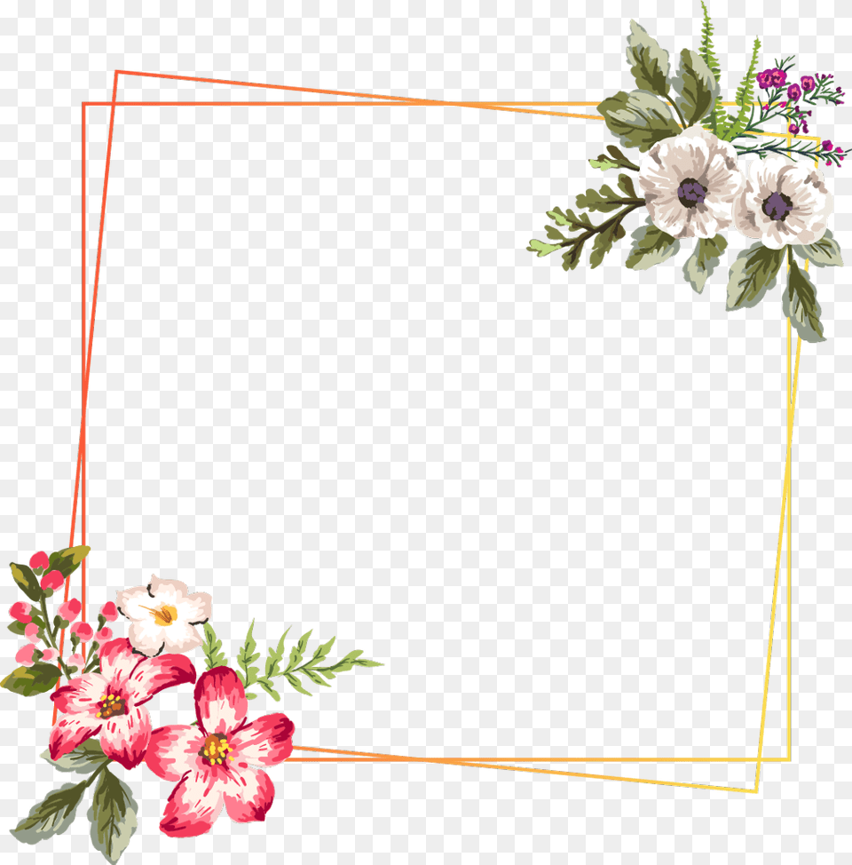 Flower Square Frame Golden Glitter Geometric Trang Tr Thip Cuoi, Anemone, Plant, Flower Arrangement, Pattern Png Image