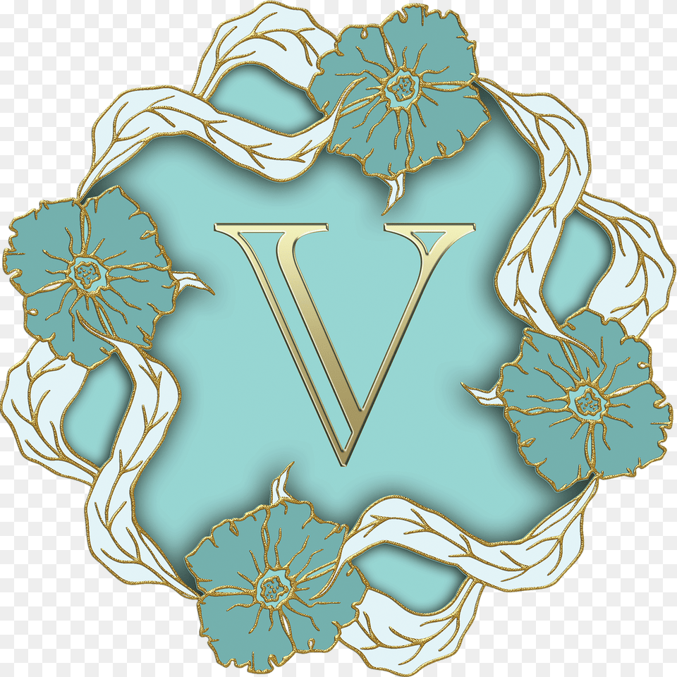 Flower Theme Capital Letter V, Pattern, Turquoise, Accessories, Jewelry Free Transparent Png