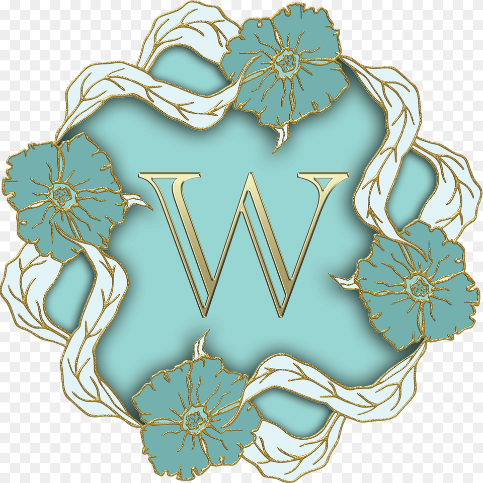 Flower Theme Capital Letter W, Pattern, Turquoise, Art, Graphics Png