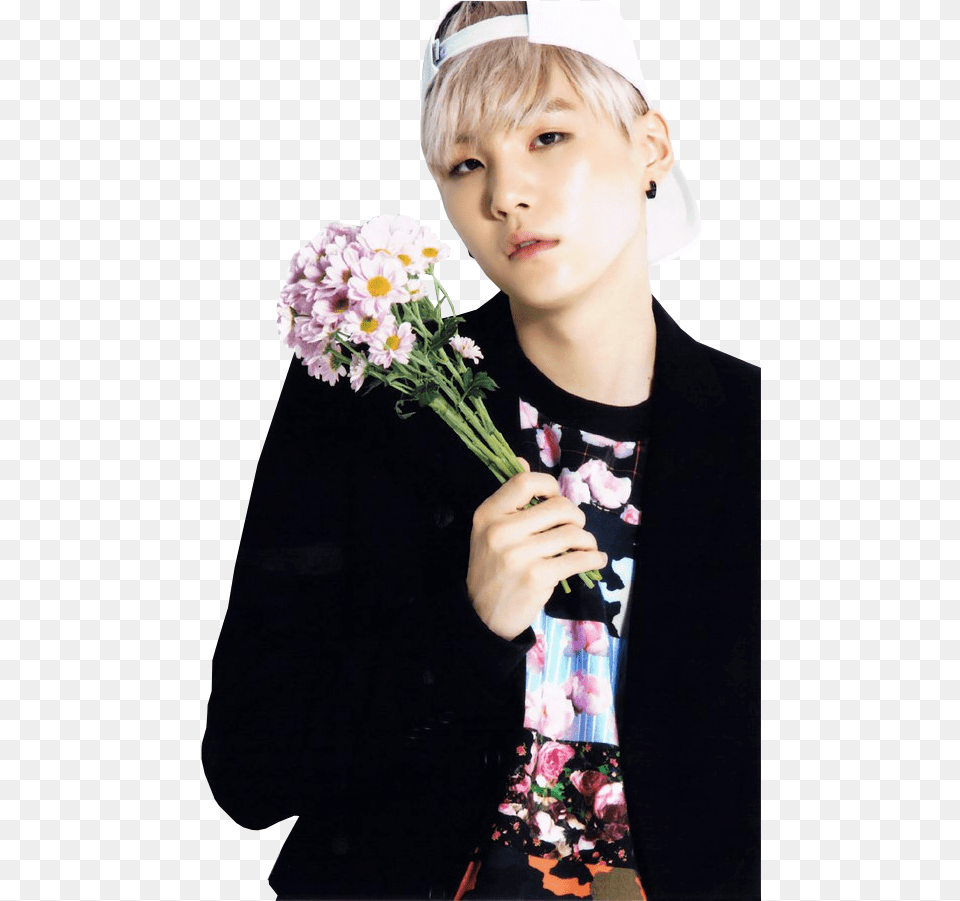 Flower Tumblr Bts Suga With Flowers, Portrait, Plant, Photography, Petal Free Png Download