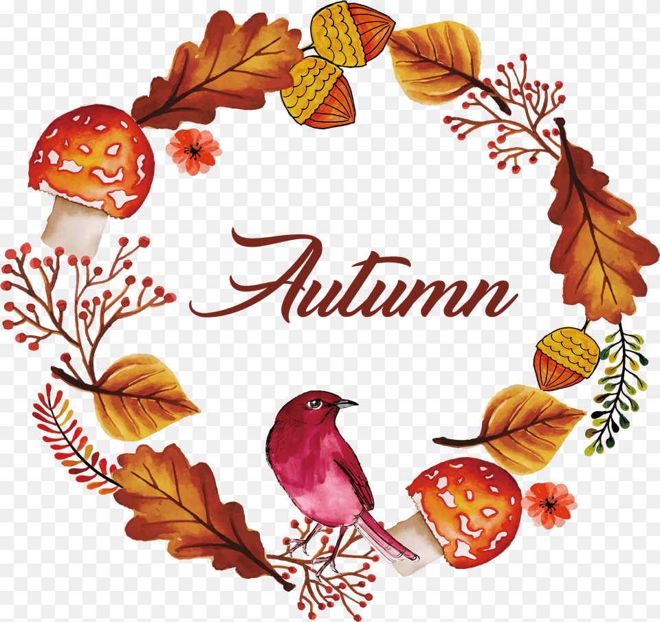 Flower Watercolor Autumn Watercolor Clip Art Autumn, Fungus, Leaf, Plant, Animal Free Png Download