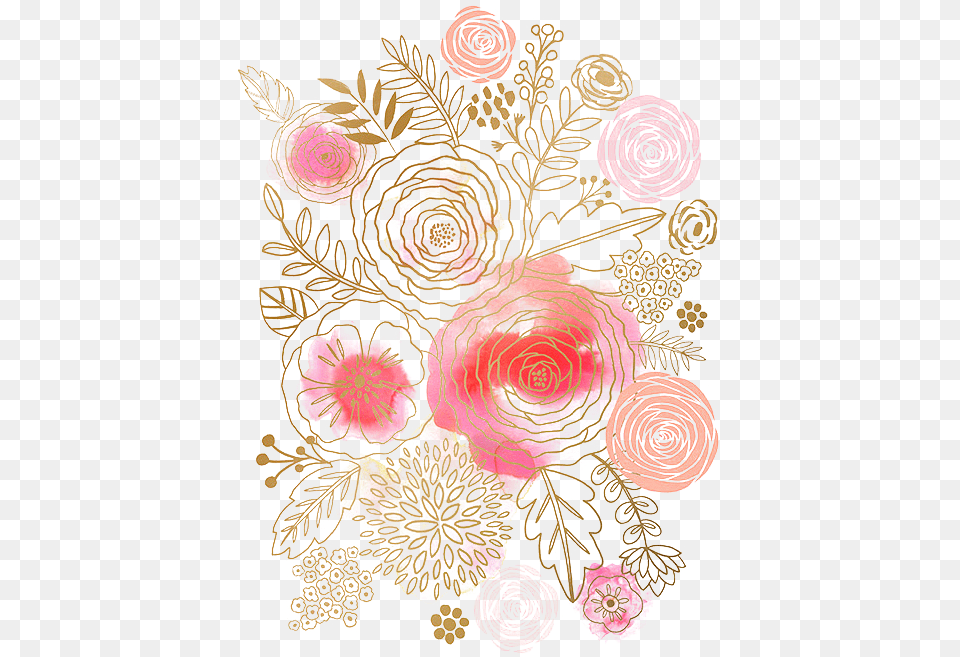 Flower Watercolor Painting Floral Design Pink Rose Gold Floral Watercolour Background, Floral Design, Art, Pattern, Graphics Png Image