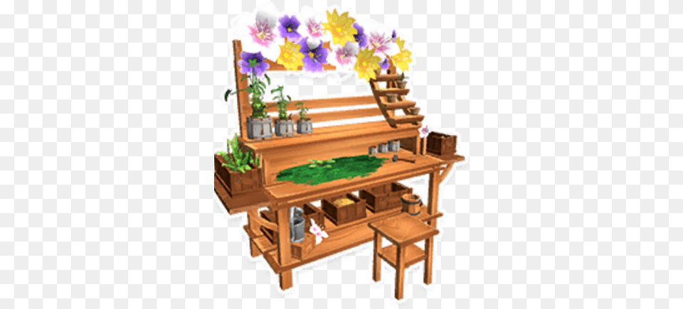 Flower Workbench Garden Paws Wiki Fandom Bench, Table, Furniture, Wood, Potted Plant Free Png Download
