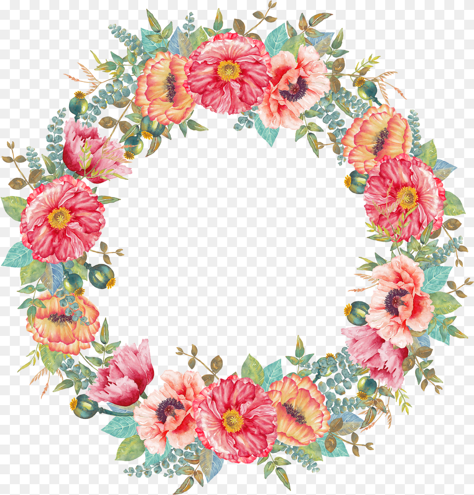 Flower Wreath Watercolor Painting Floral Wreath Flower Border Design Round, Amusement Park, Carousel, Play, Animal Free Png Download