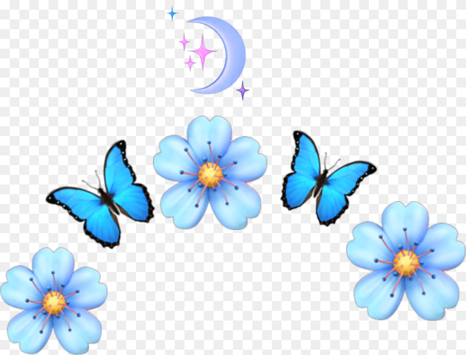 Flowercrown Emojicrown Flower Summer Emoji Blue Swallowtail Butterfly, Anther, Plant, Anemone, Petal Png Image