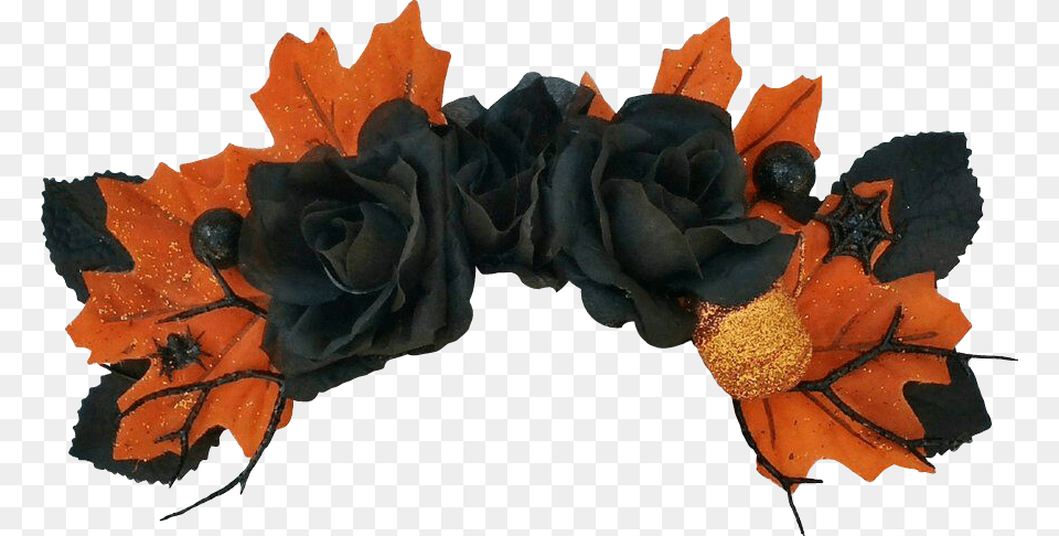 Flowercrown Halloween Crown Coronadeflores Orange And Black Flower Crown, Leaf, Plant, Rose Free Png