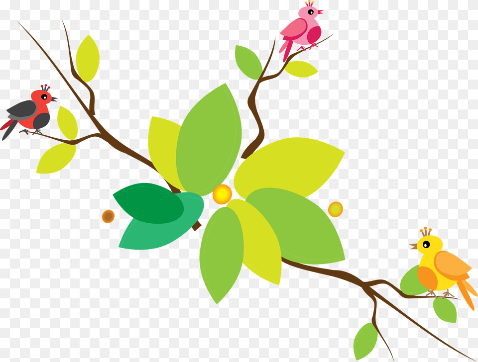 Flowering Branch With Tiny Birds Clipart, Art, Floral Design, Graphics, Pattern Free Png Download