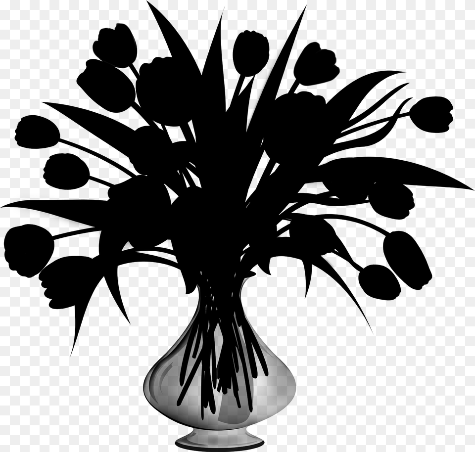 Flowering Plant Silhouette Leaf Plants Flower Vase Silhouette, Gray Free Png