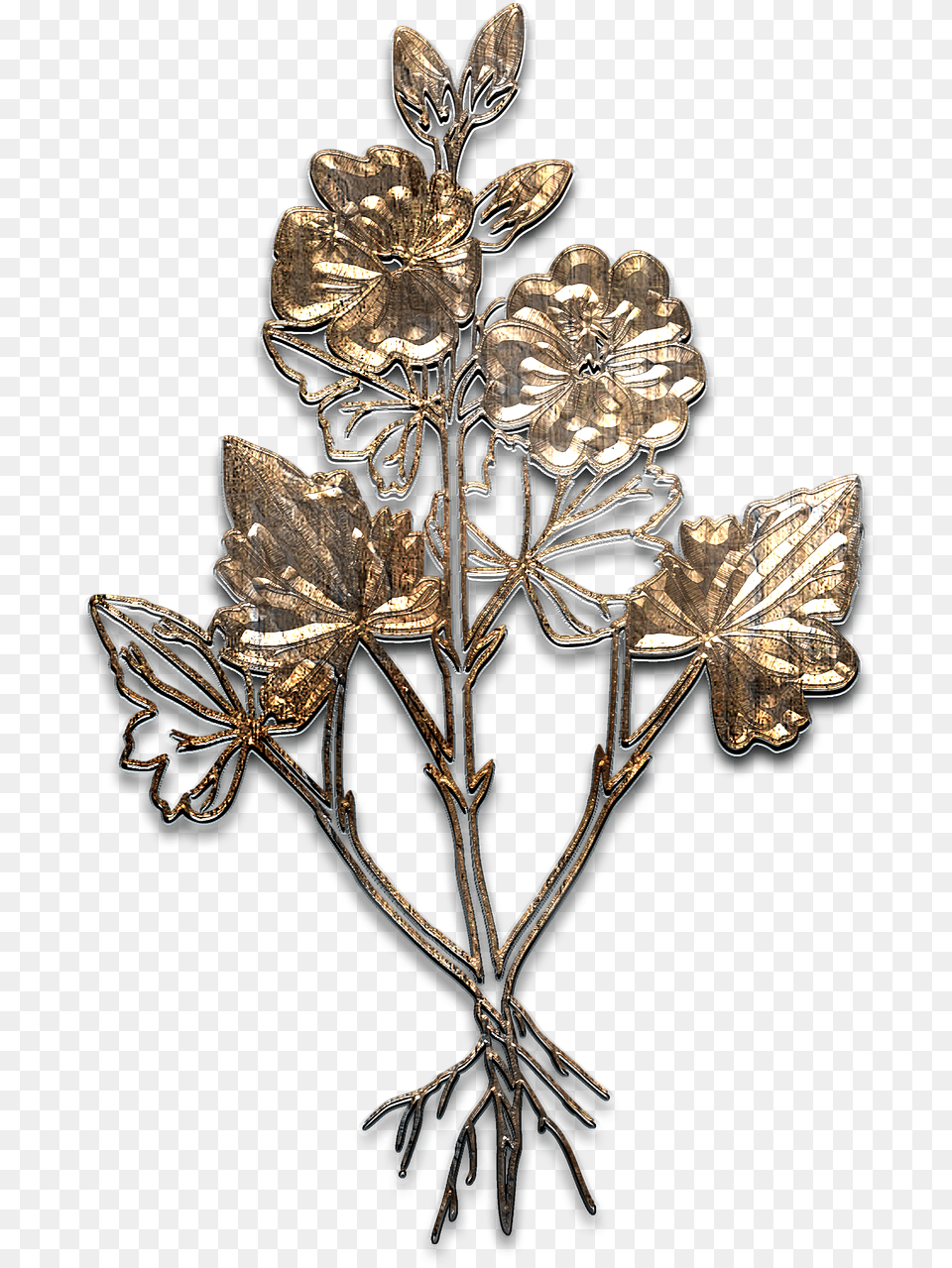 Flowermetalaged Texture Flower Gold, Accessories, Brooch, Chandelier, Jewelry Png Image