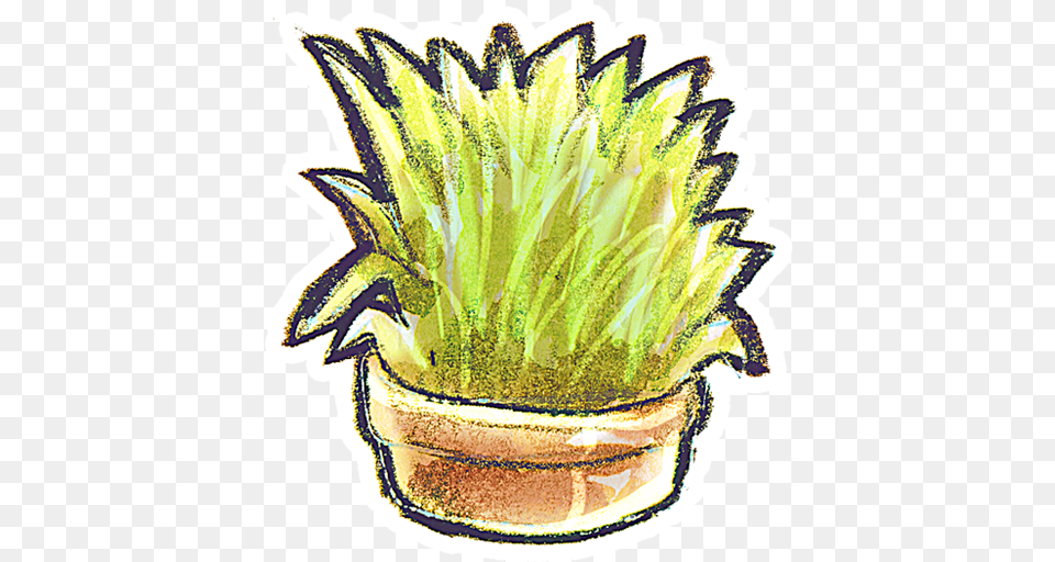 Flowerpot Grass Plant Icon Of Crayon Grass, Potted Plant, Pottery, Planter, Vase Png Image