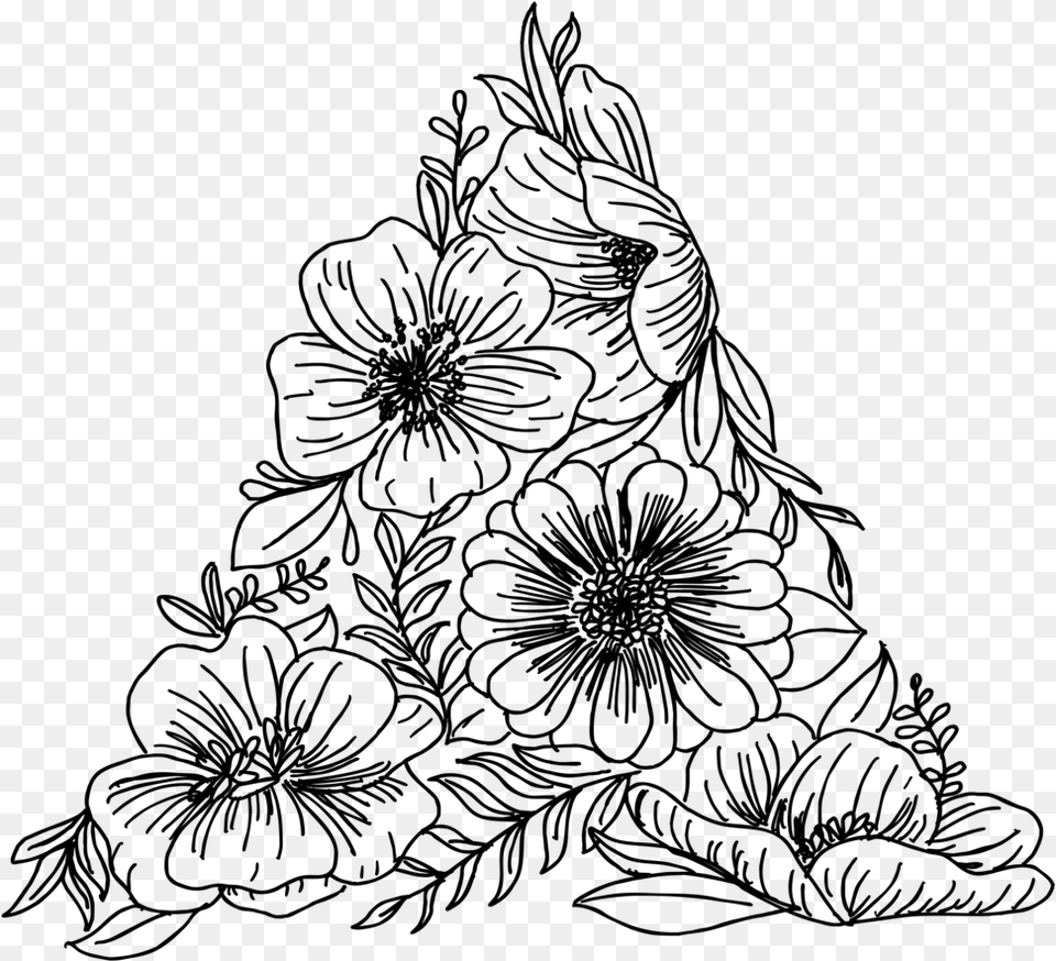 Flowers 01 Line Art, Gray Free Transparent Png