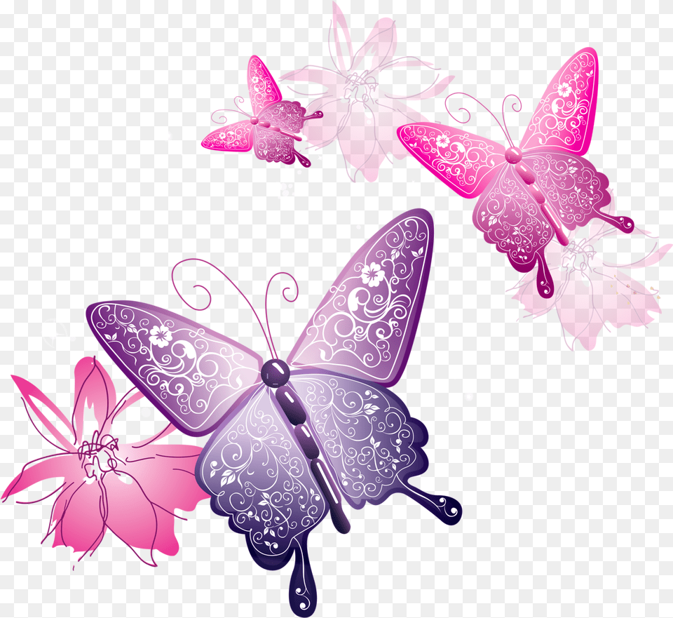 Flowers And Butterflies, Art, Floral Design, Graphics, Pattern Free Png Download