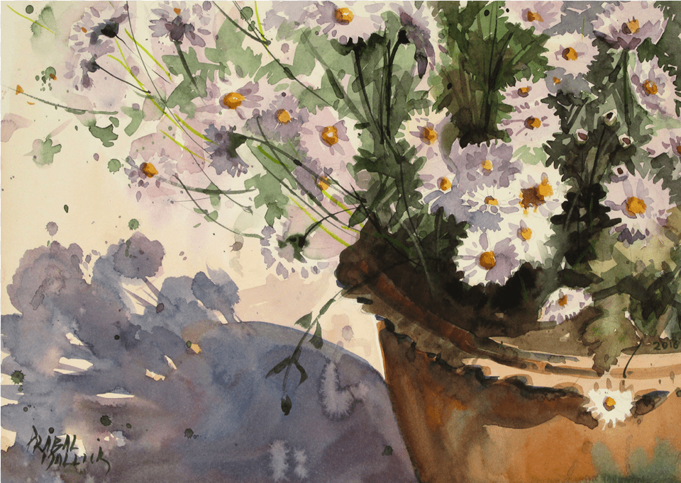 Flowers And Pots I, Art, Daisy, Flower, Painting Free Transparent Png