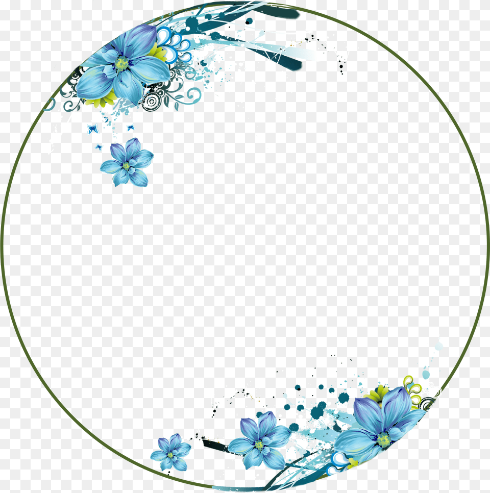 Flowers Blue Circle Frame Flower Circle Border Blue, Art, Graphics, Floral Design, Pattern Png Image
