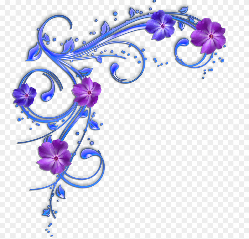 Flowers Borders Clipart Divider Blue And Purple Flowers, Art, Floral Design, Graphics, Pattern Png