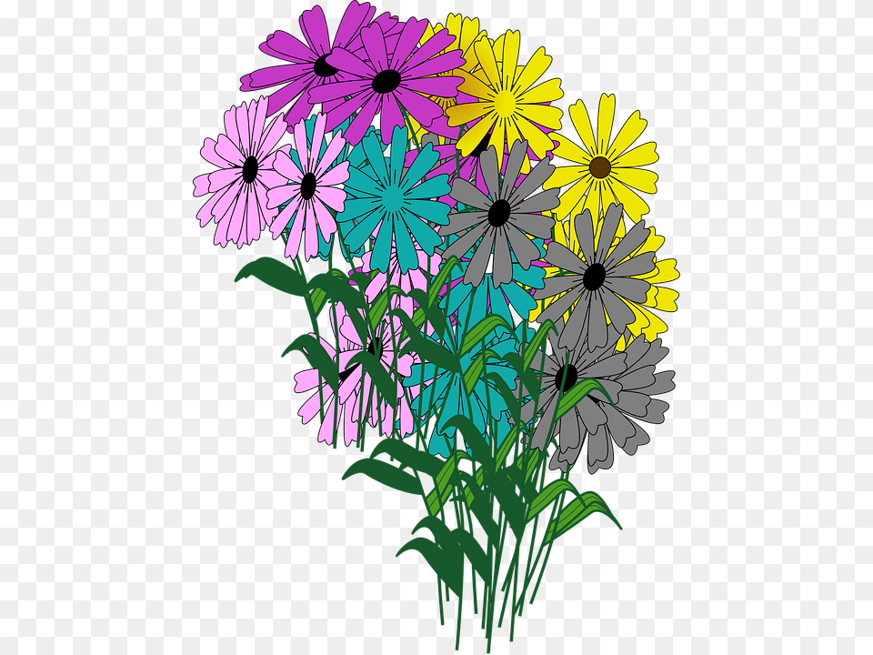 Flowers Bouquet Blooms Blossoms Colorful Spring, Art, Daisy, Flower, Graphics Free Png